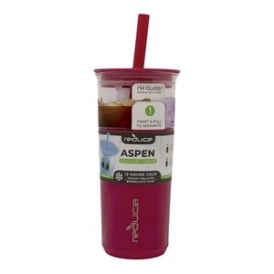 REDUCE Aspen Borosilicate glass Tumbler Straw Vacuum insulated Fuchsia 20 oz NEW